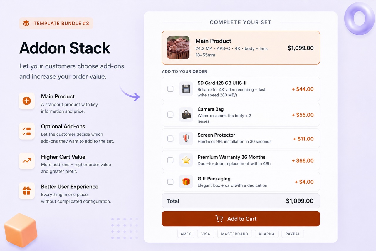 Layout Addon Stack - Main product + add-ons
