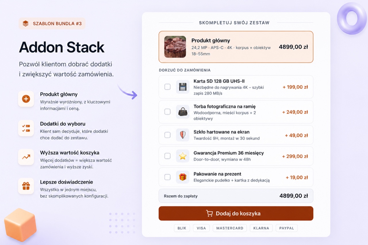 Layout Addon Stack - Produkt główny + dodatki